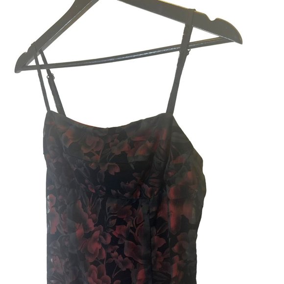 Vintage 90s Black Red Floral Sheer Sleeveless Bodycon Short Dress 7 - Picture 2 of 11